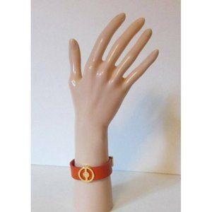 Tory Burch Deco logo leather bracelet gold logo equestrian orange buckle